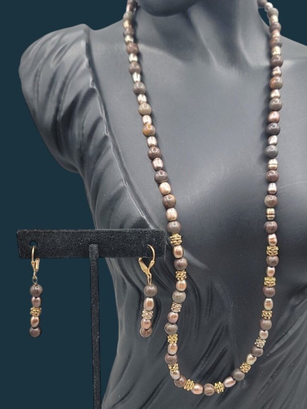 Baroque Pearl Gemstone Beaded 21" Necklace & 2" Dangling Hook Earrings